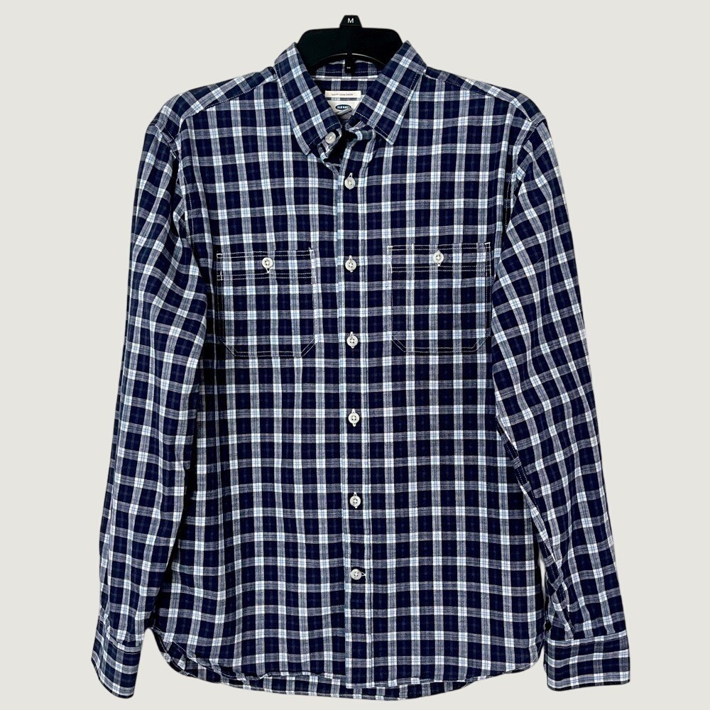 Old Navy Long Sleeve Blue Plaid Button Down Shirt Mens Medium Slim Fit Casual